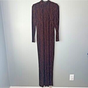 Vtg En Francais by Huey Waltzer Brown Long Sleeve Mock Neck Maxi Gown Women Sz 2